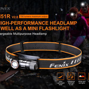 FENIX HM51R Ruby V2.0 RECHARGEABLE HEADLAMP - Full Black